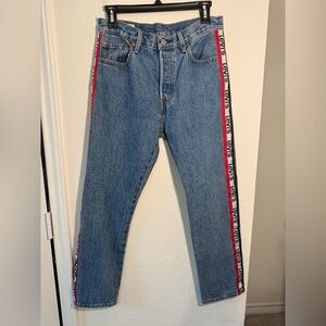 Levi’s 501 Cropped Jeans Womens 29X26 USA Side Striped Logo Vintage Retro Y2K